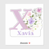 花柄デザインのXaviaネーム+イニシャル シール (シート)