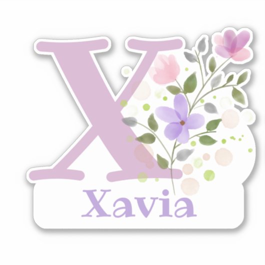 花柄デザインのXaviaネーム+イニシャル シール (正面)