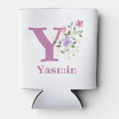 花柄デザインのYasminネーム 缶クーラー (正面)
