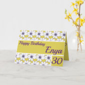 花柄デザインマスタード/パープル誕生日 カード (黄色い花)