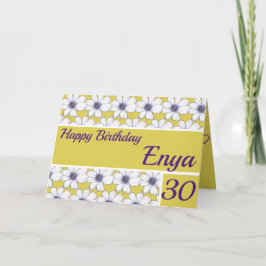 花柄デザインマスタード/パープル誕生日 カード