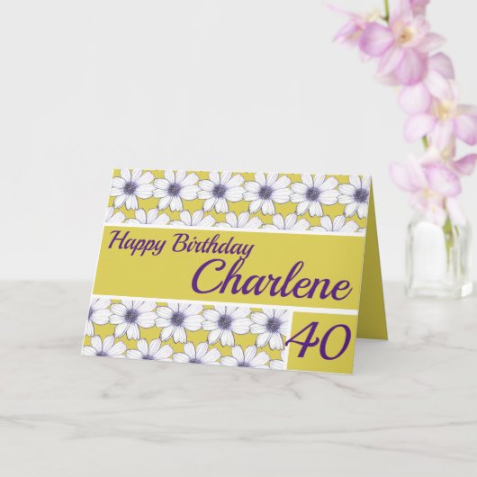 花柄デザインマスタード/パープル誕生日 カード (蘭)