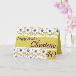 花柄デザインマスタード/パープル誕生日 カード