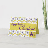 花柄デザインマスタード/パープル誕生日 カード (正面)