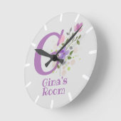 花柄デザイン時計 名前とイニシャル Gina ラウンド壁時計 (傾斜)