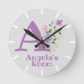 花柄デザイン時計 "Angela" ラウンド壁時計 (正面)
