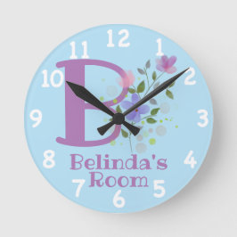 花柄デザイン時計 Belinda 名前とイニシャル入り ラウンド壁時計
