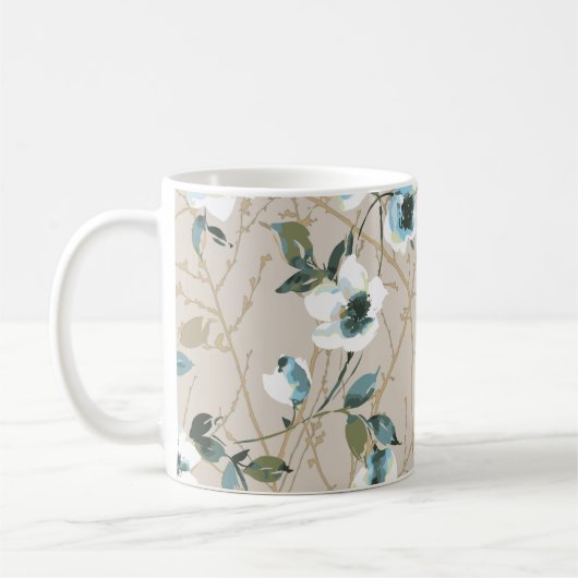 花柄デザイン織図絵、パット コーヒーマグカップ (左)