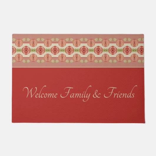 花柄ドアマアートット付きバーンドレッド ドアマット (正面)