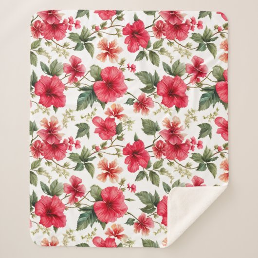 花柄ハイビスカス花 シェルパブランケット (正面)