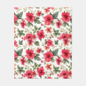 花柄ハイビスカス花 フリースブランケット (正面)