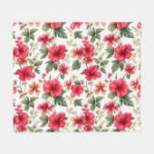 花柄ハイビスカス花 フリースブランケット (正面(横))