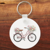 花柄バスケット付きヴィンテージピンク自転車ステッカー キーホルダー (正面)
