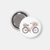 花柄バスケット付きヴィンテージピンク自転車ステッカー マグネット (正面/裏面)