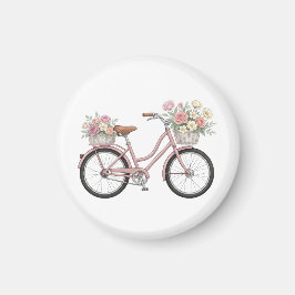 花柄バスケット付きヴィンテージピンク自転車ステッカー マグネット