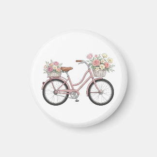 花柄バスケット付きヴィンテージピンク自転車ステッカー マグネット