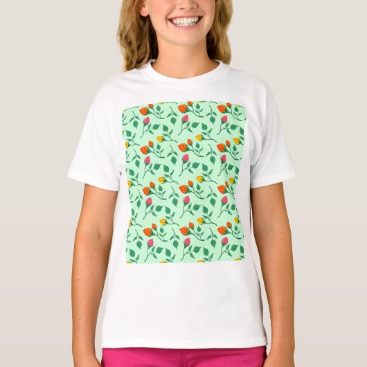 花柄バラ花Tシャツ Tシャツ (正面)