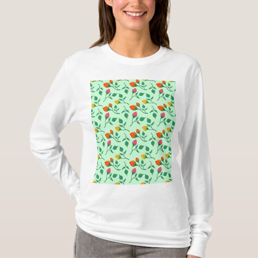 花柄バラ花Tシャツ Tシャツ (正面)