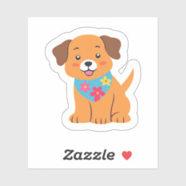 花柄バンダナを着けた子犬 かわいい犬 シール