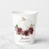 花柄バーガンディーパンプキン秋の花嫁シャワー 紙コップ (裏面)