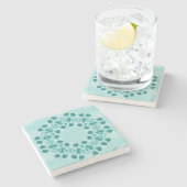 花柄パターン、ターコイズブルー ストーンコースター (横)