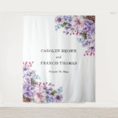 花柄パープル水彩ウェディングパーソナライズド タペストリー (正面)