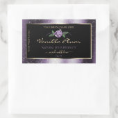 花柄パープル ブラック プロダクトラベル ソフトグリッター 長方形シール (バッグ)