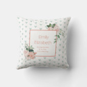 花柄ピンクのさわやかなグリーン水彩花の赤ちゃん女の子 クッション (裏面)