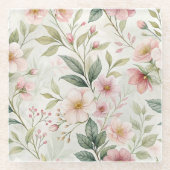 花柄ピンクのパステルかわいい ガラスコースター (正面)