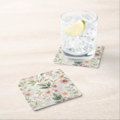 花柄ピンクのパステルかわいい スクエアペーパーコースター (インサイチュ)