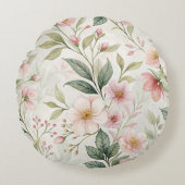 花柄ピンクのパステル色 ラウンドクッション (正面)