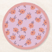 花柄ピンクの花の連続柄 キュート ガーリー ラウンドペーパーコースター (正面)