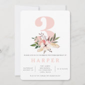 花柄ピンクの3歳誕生日パーティー写真招待状 招待状 (正面)