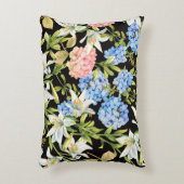 花柄ピンクアジサイ青ジャスミン葉 アクセントクッション (正面(垂直))