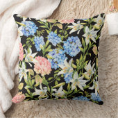 花柄ピンクアジサイ青ジャスミン葉 クッション (ブランケット)