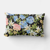 花柄ピンクアジサイ青ジャスミン葉 ランバークッション (正面)