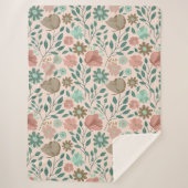 花柄ピンクグリーン茶色のブホ シェルパブランケット (正面)