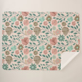 花柄ピンクグリーン茶色のブホ シェルパブランケット (正面(横))