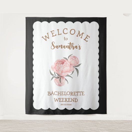 花柄ピンクゴールドの女の子らしいバチェロレッテ タペストリー (正面)