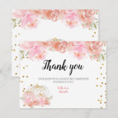 花柄ピンクゴールドパンプキン感謝カード サンキューカード (正面/裏面)