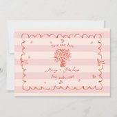 花柄ピンクストライプ ボタニカル セーブ・ザ・デート フォト 招待状 (正面)