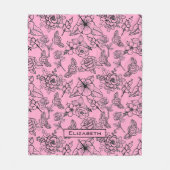 花柄ピンクパーソナライズされた名 フリースブランケット (正面)