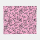 花柄ピンクパーソナライズされた名 フリースブランケット (正面(横))