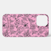 花柄ピンクパーソナライズされた名 iPhoneケース (裏面横)