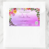 花柄ピンクパープル製品ラベルモノグラムとロゴ 長方形シール (バッグ)