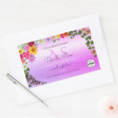 花柄ピンクパープル製品ラベルモノグラムとロゴ 長方形シール (封筒)