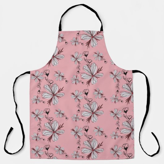 花柄ピンク背景 エプロン (正面)
