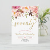 花柄ピンク エレガント 70歳誕生日 女性 招待状 (スタンド正面)