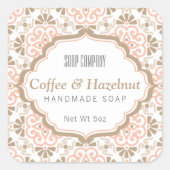 花柄フェミニン珊瑚石けん正方形ラベル スクエアシール (正面)