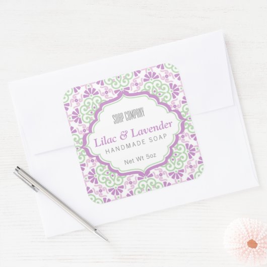 花柄フェミニン紫石鹸スクエアラベル スクエアシール (封筒)
